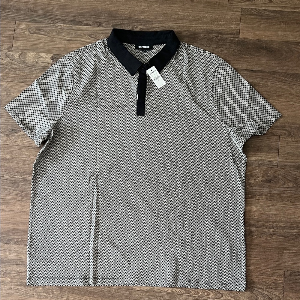 Express Men's Black & White Micro-Geo Polo